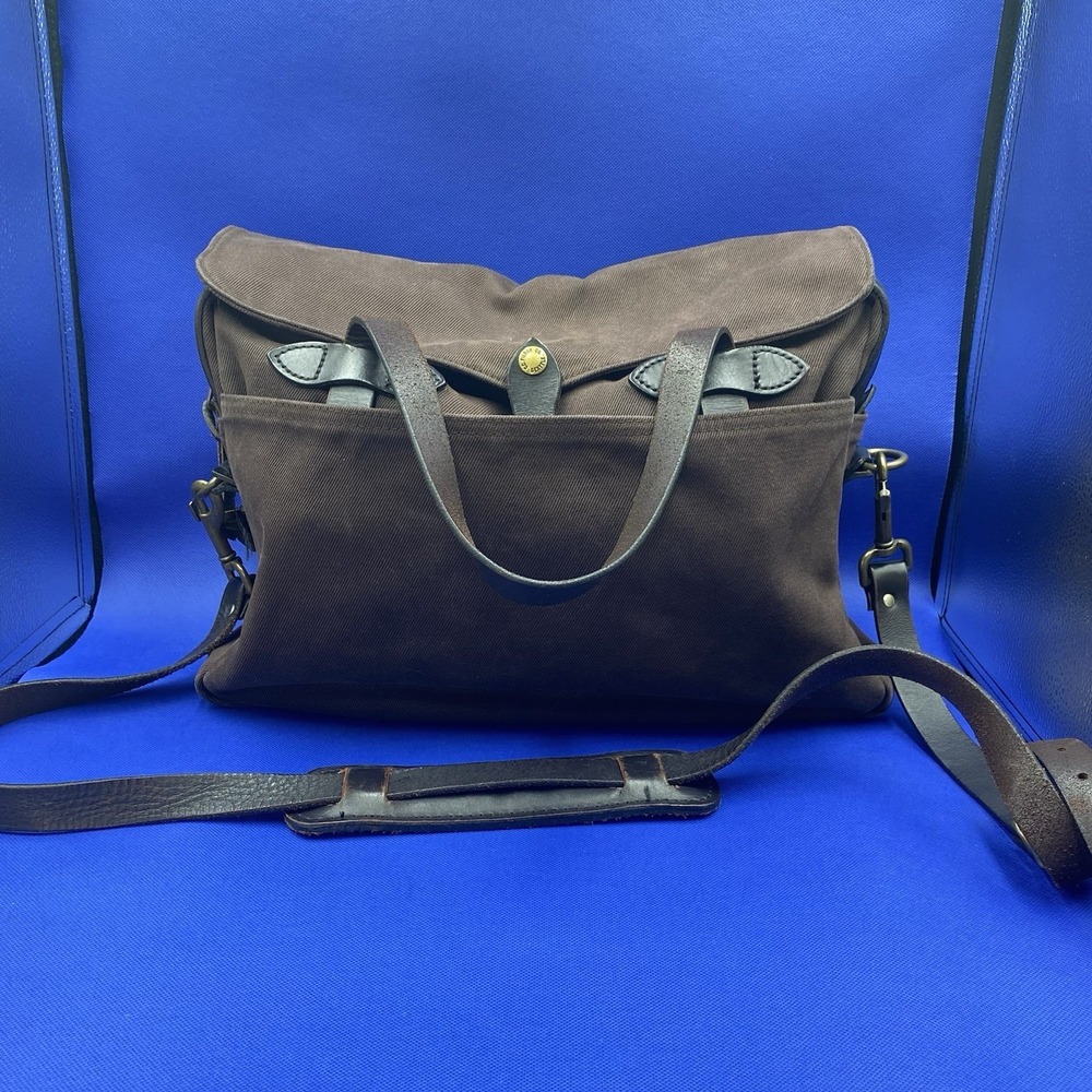 Filson Rugged Twill Original Briefcase Style 256 Brown Leather Shoulder Strap